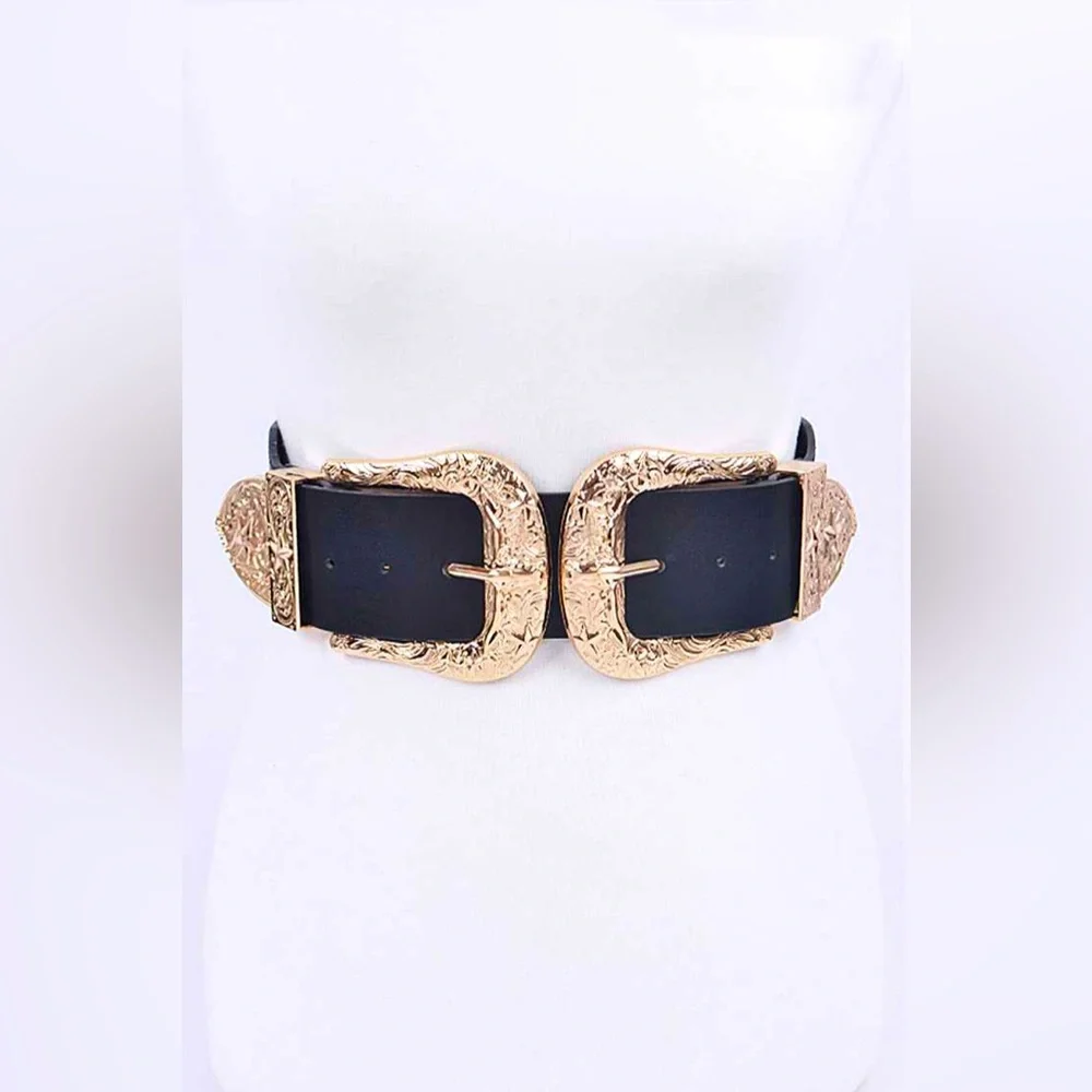 Black & Gold Chunky Western Statement Belt